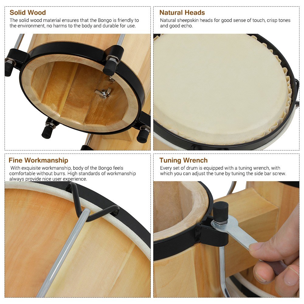 Wooden Bongo Drum Set 5.5 Inch - огляд і ціна Bongo Drum Set