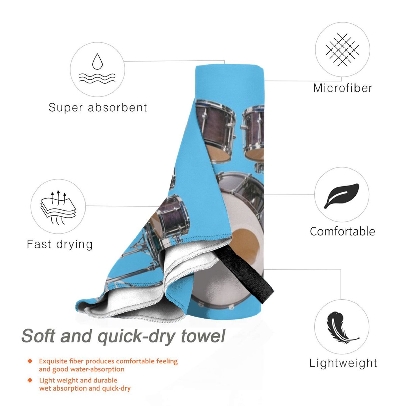 Drums Illustration Bath Towel  - огляд і ціна Musical Instrument Image